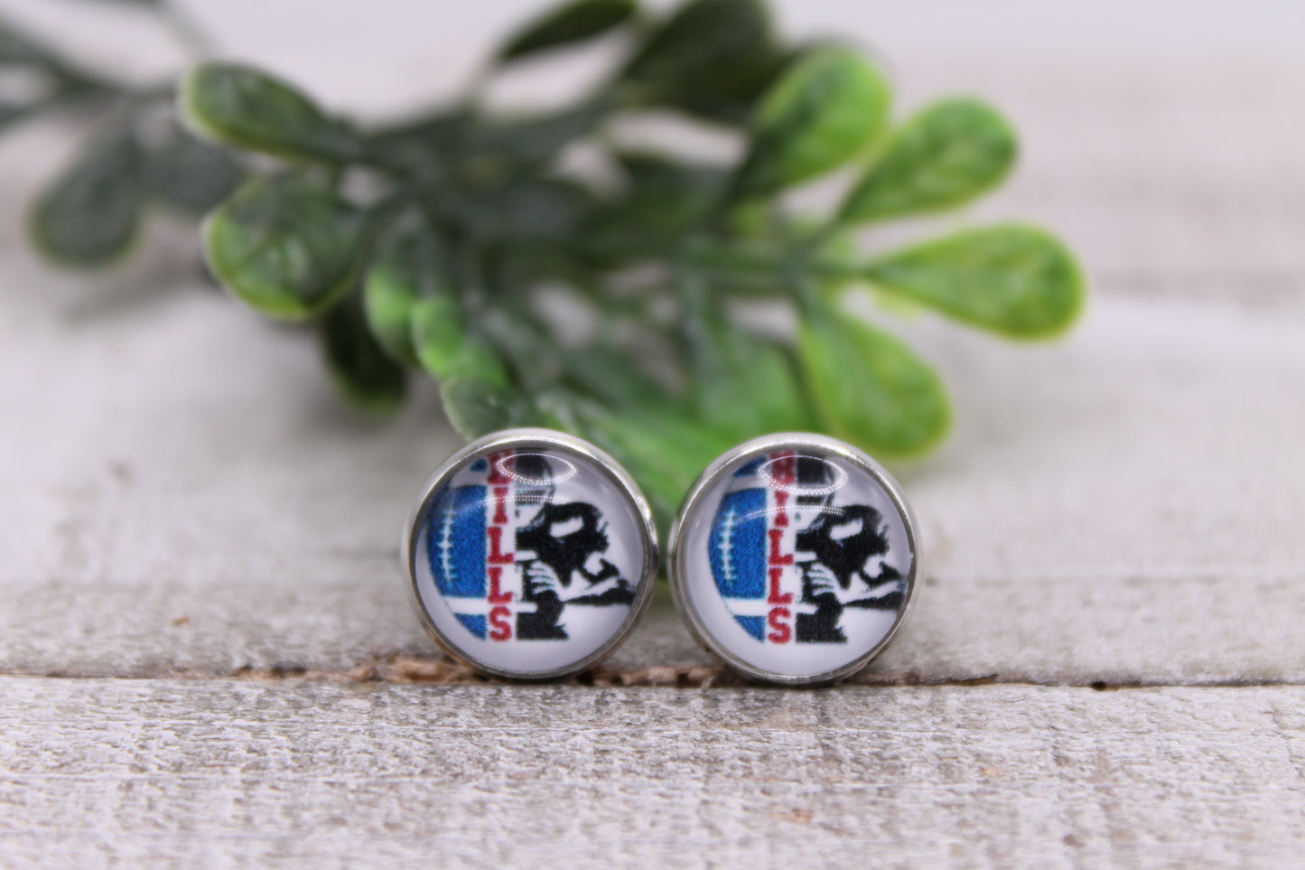 Buffalo Bills Football & Player || 12mm Glass Stud Earrings || Hypoallergenic