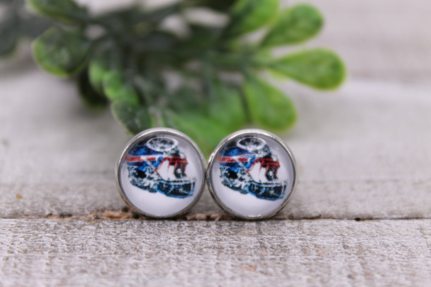 Buffalo Bills Football Helmet || 12mm Glass Stud Earrings || Hypoallergenic