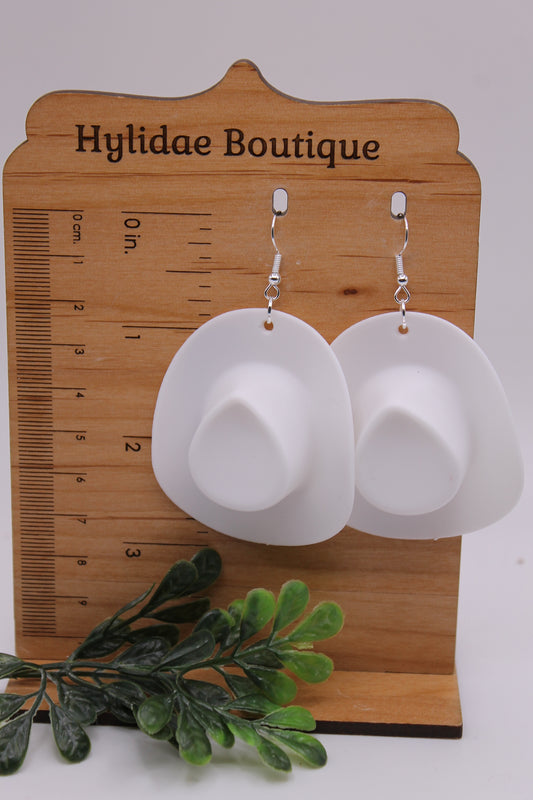 White Western Cowboy Hats || Dangle Earrings