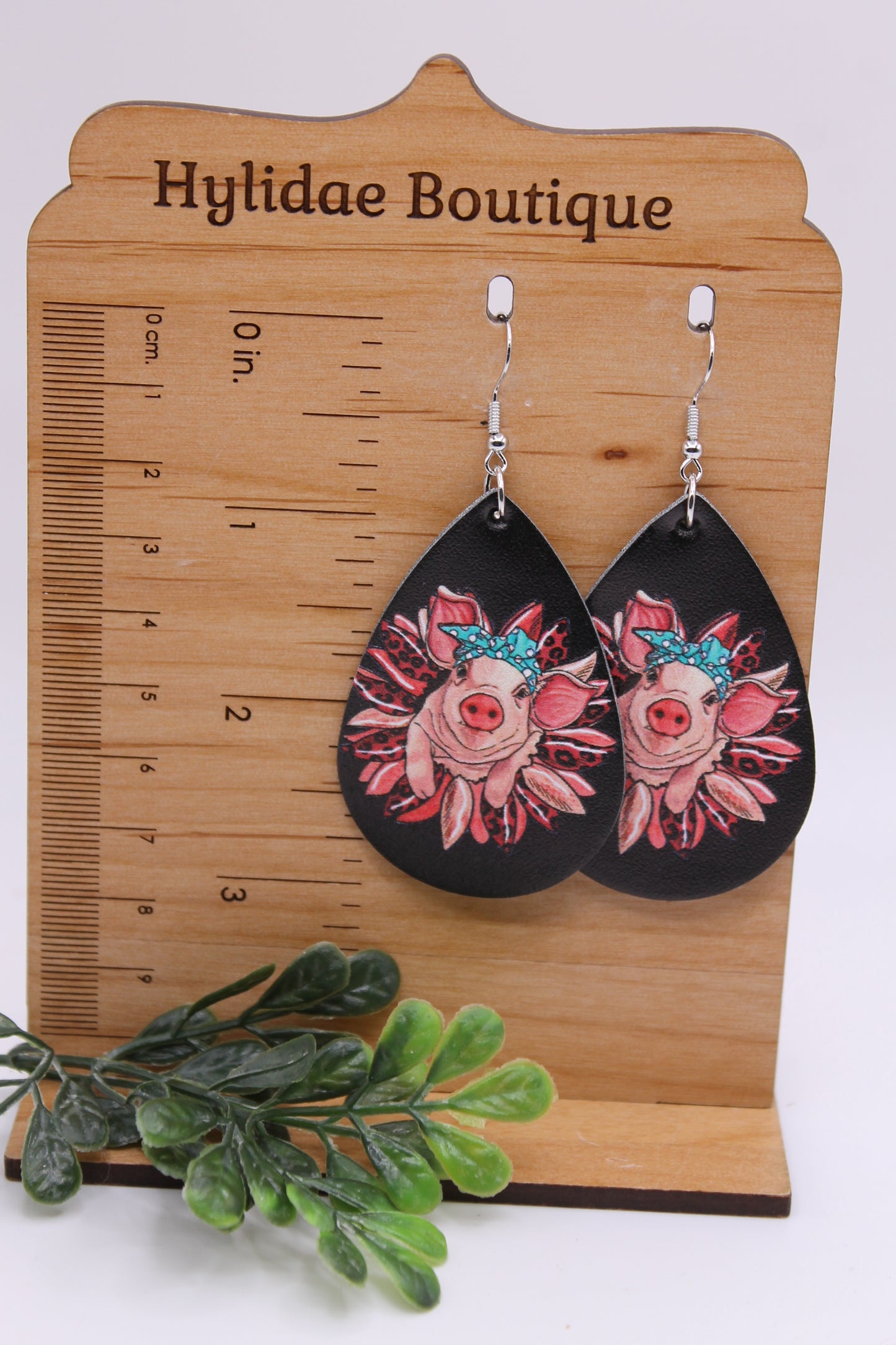 Pig & Pink Sunflower - Double Sided || Dangle Earrings