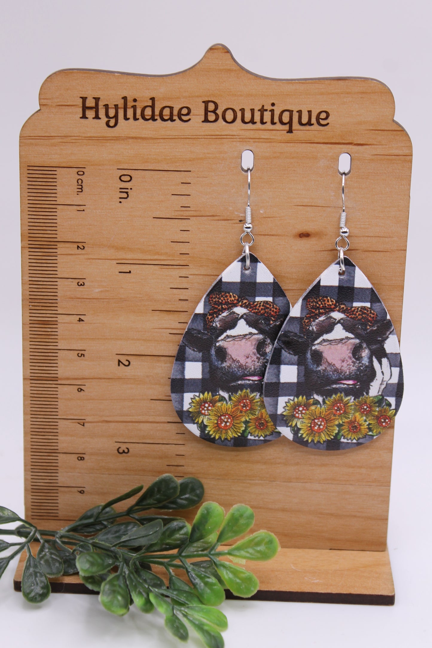 Cow with Sunflowers Teardrop - Double Sided || Dangle Earrings