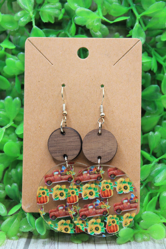 Red Trucks & Sunflowers Dangle Earrings