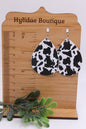 Cow Print || Faux Leather Teardrop Dangle Earrings || Single-Sided