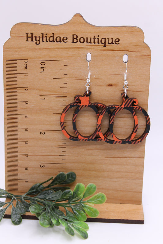 Orange Plaid Pumpkin • Dangle Earrings