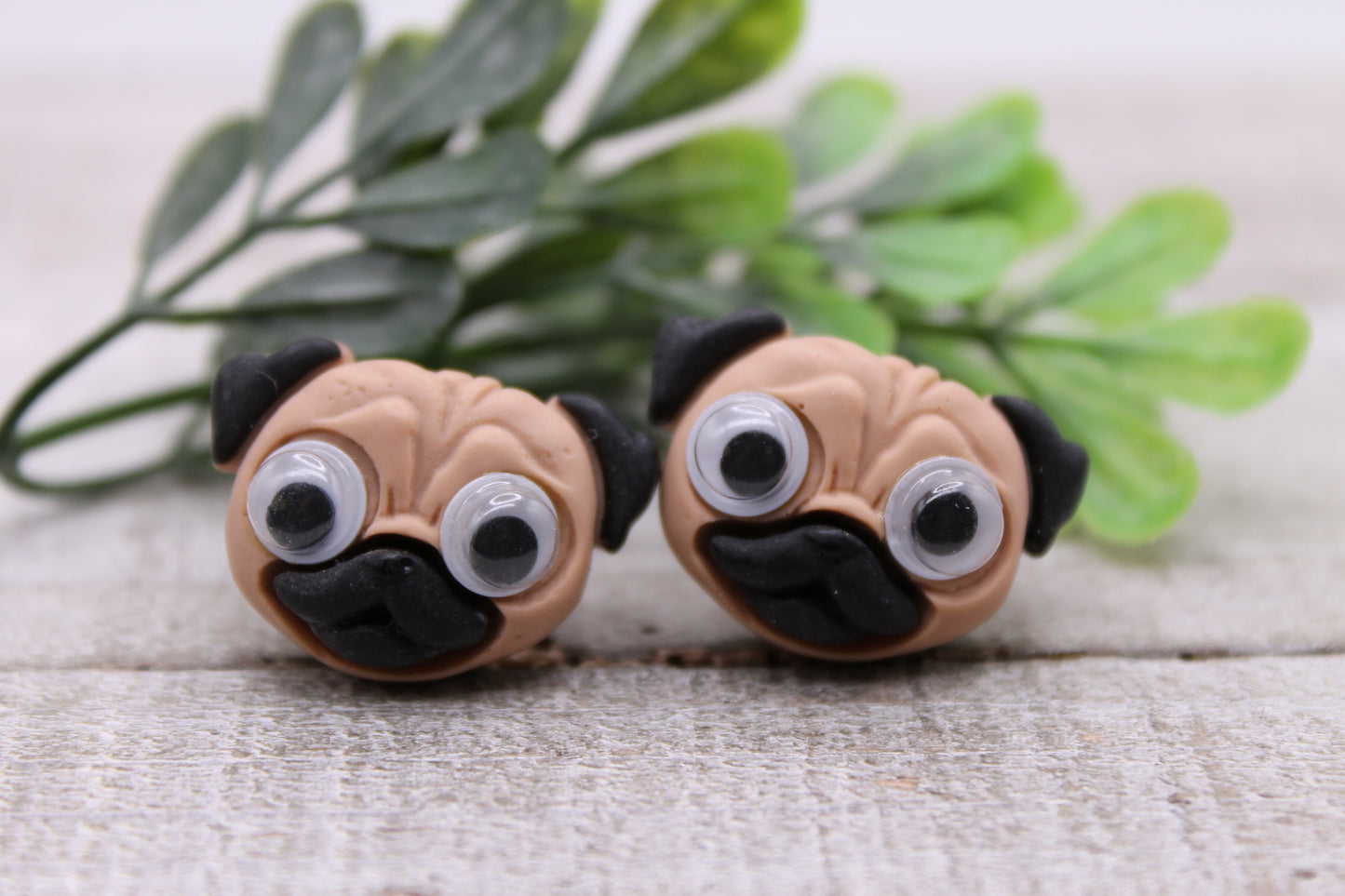 Pug with Google Eyes || 20mm Stud Earrings || Hypoallergenic