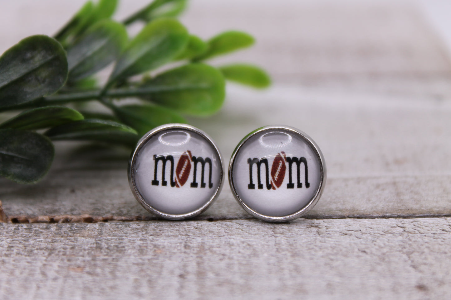 Football Mom || 12mm Glass Stud Earrings || Hypoallergenic