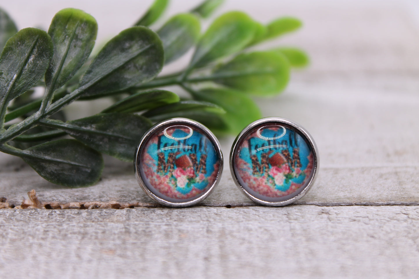 Football Mom - Floral || 12mm Glass Stud Earrings || Hypoallergenic