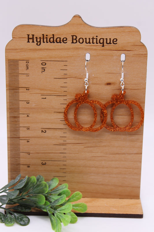 Orange Glitter Pumpkin • Dangle Earrings