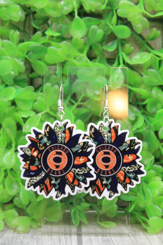 Chicago Bears Sunflower Dangle Earrings