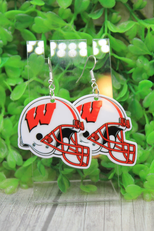 Badgers Football Helmet Dangle Earrings