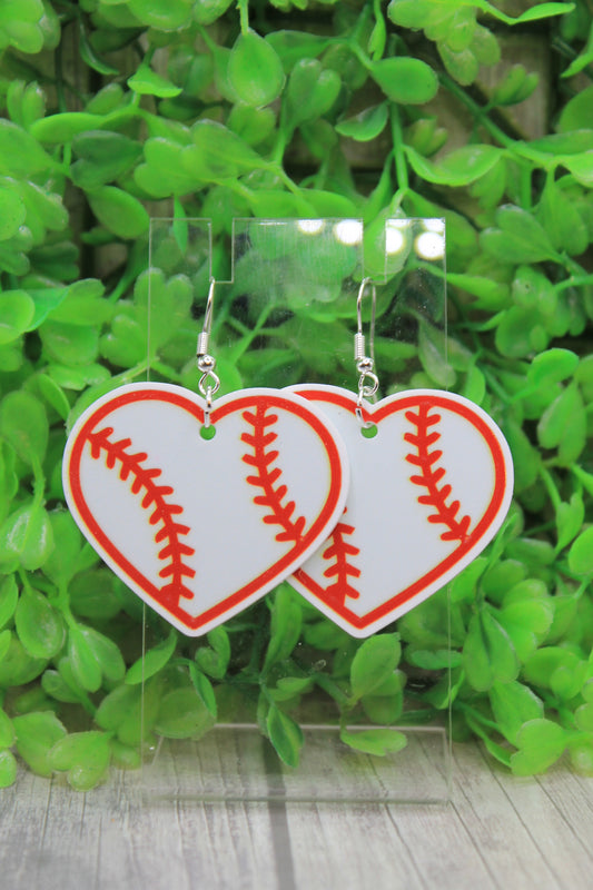Heart Baseball Dangle Earrings