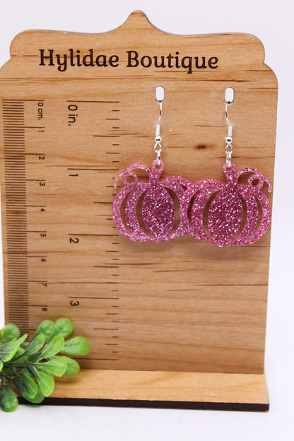 Pink Glitter Pumpkins • Dangle Earrings