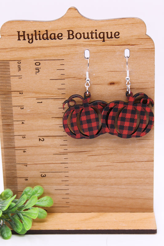 Red Buffalo Plaid Pumpkins • Dangle Earrings