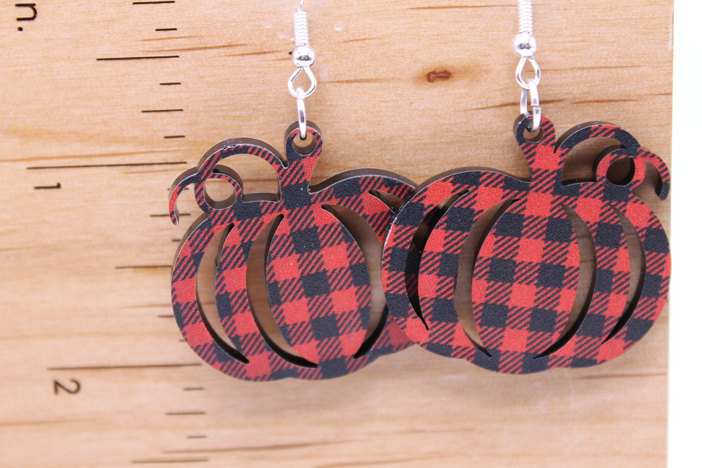 Red Buffalo Plaid Pumpkins • Dangle Earrings