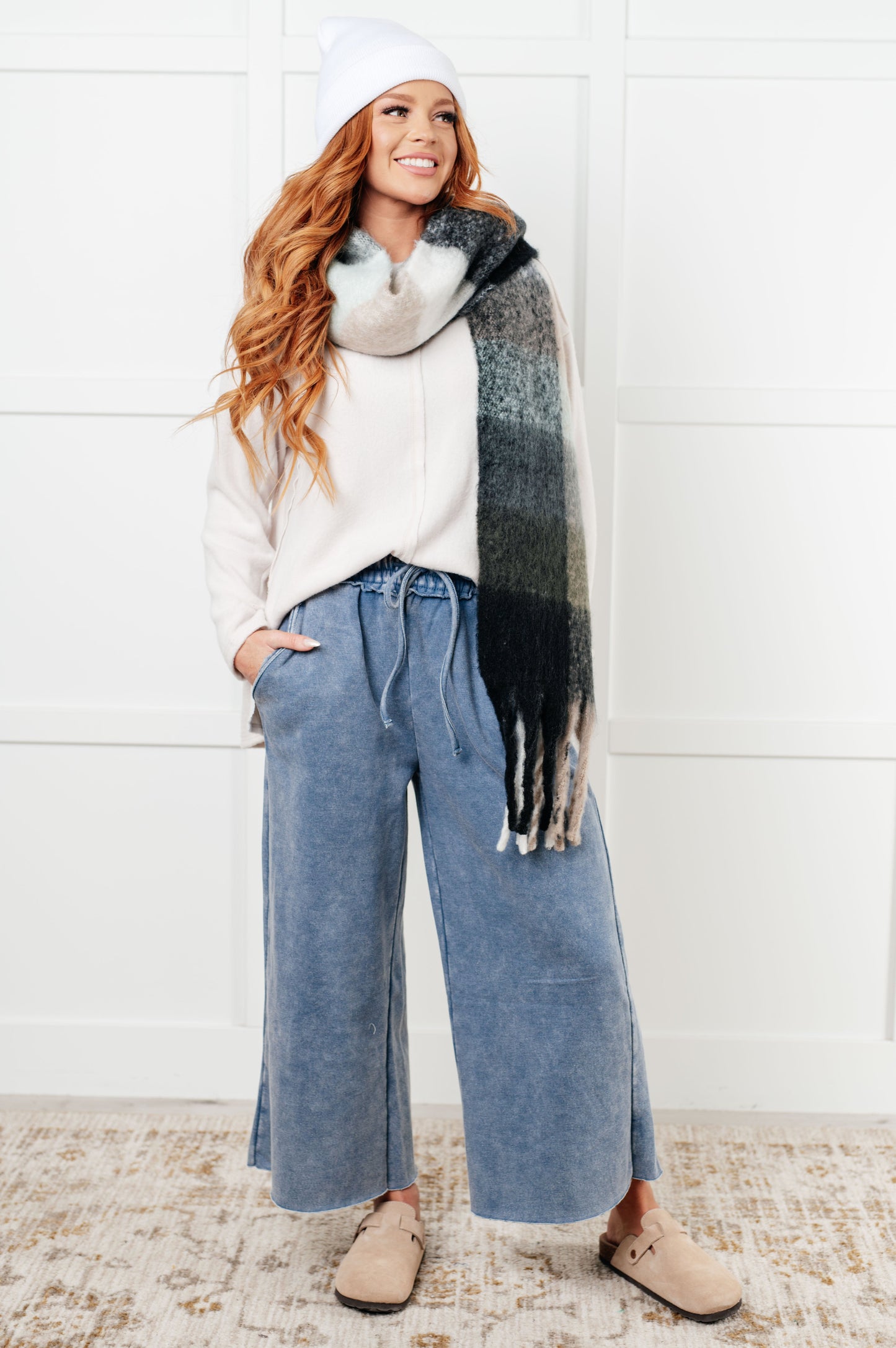 Wanderlust Wrap Oversized Plaid Fringe Scarf in Grey and Jade {Ships in 3-5 Business Days}