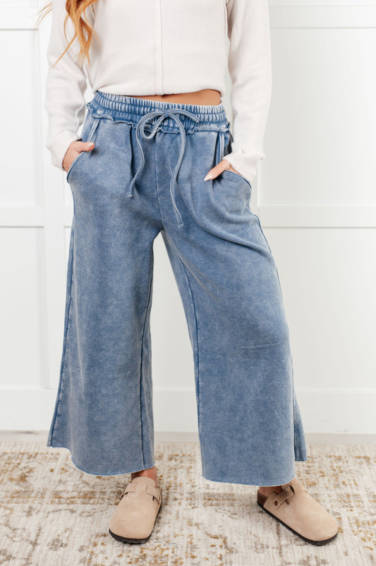 In or Out Wide Leg Cropped Pants in Dusty Blue {Ships in 3-5 Business Days}