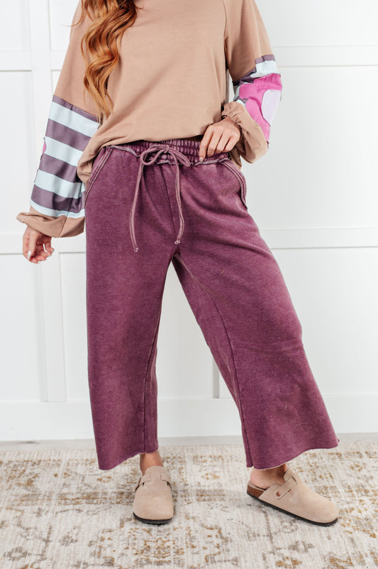 In or Out Wide Leg Cropped Pants in Eggplant {Ships in 3-5 Business Days}