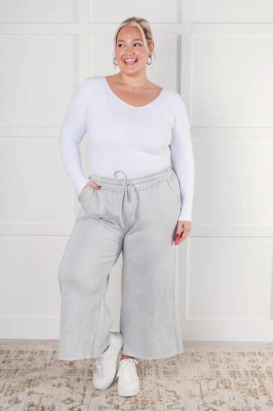 In or Out Wide Leg Cropped Pants in Light Grey {Ships in 3-5 Business Days}