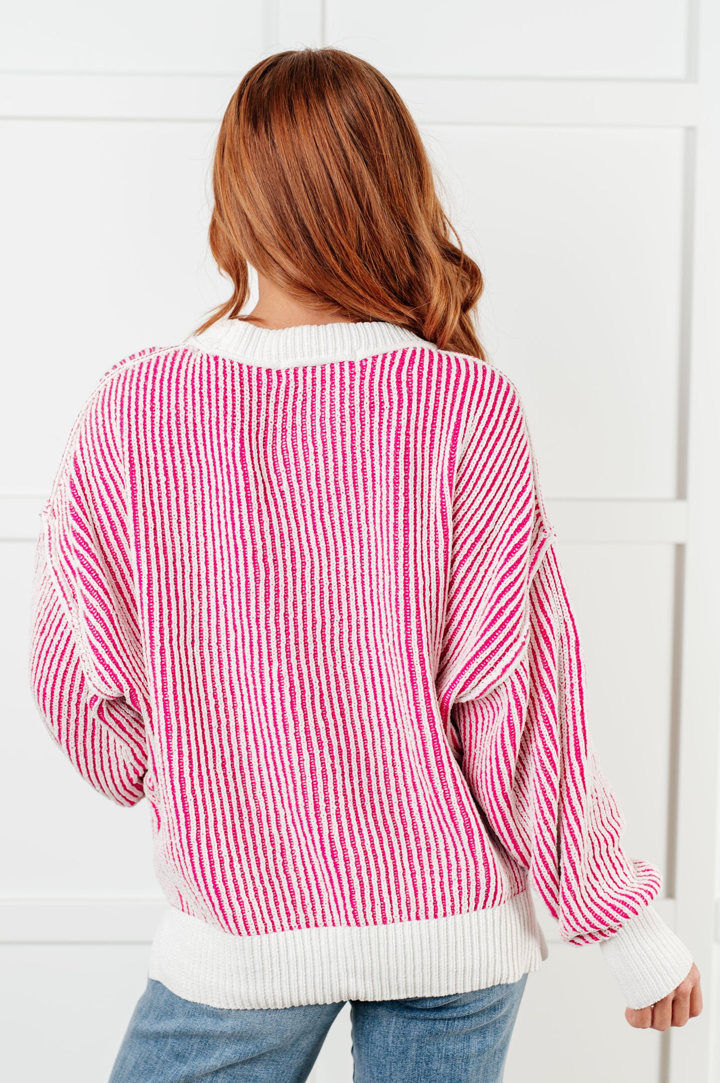 Least High Maintenance Contrast Trim Sweater in Pink {Ships in 3-5 Days}