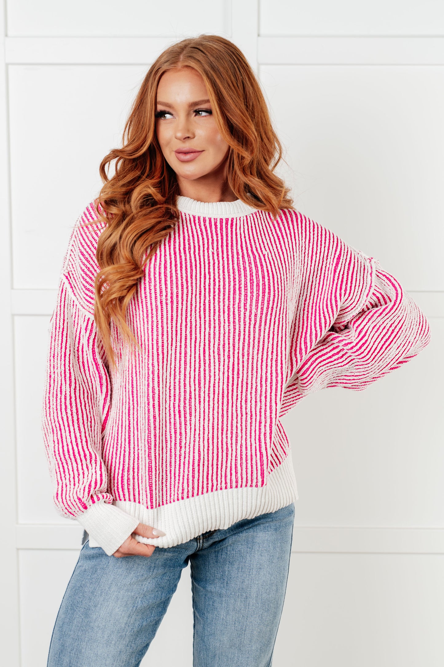 Least High Maintenance Contrast Trim Sweater in Pink {Ships in 3-5 Days}