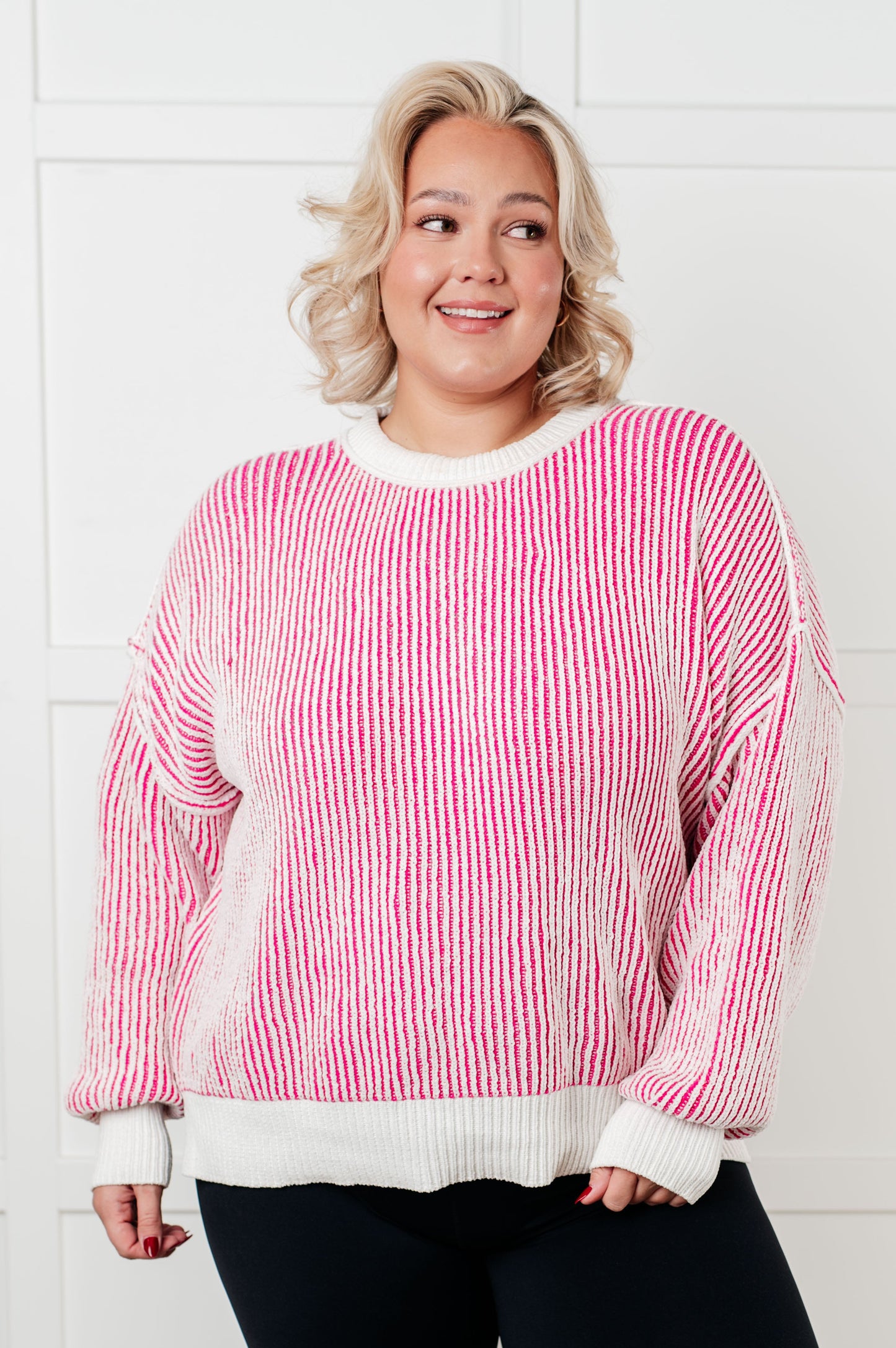 Least High Maintenance Contrast Trim Sweater in Pink {Ships in 3-5 Days}