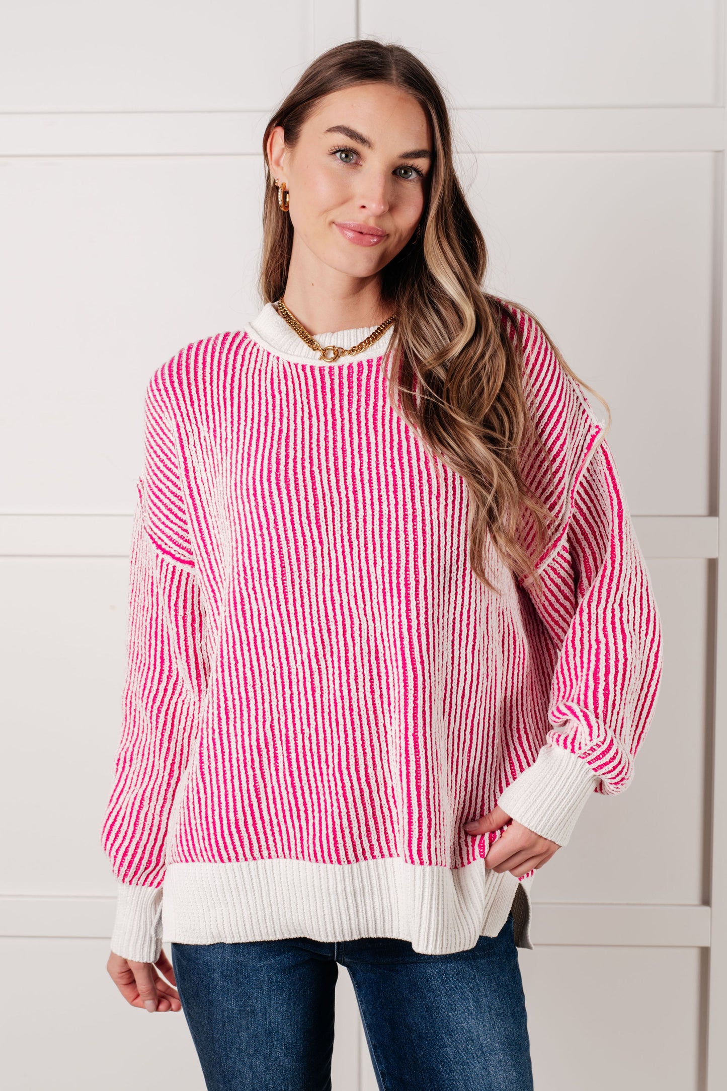 Least High Maintenance Contrast Trim Sweater in Pink {Ships in 3-5 Days}