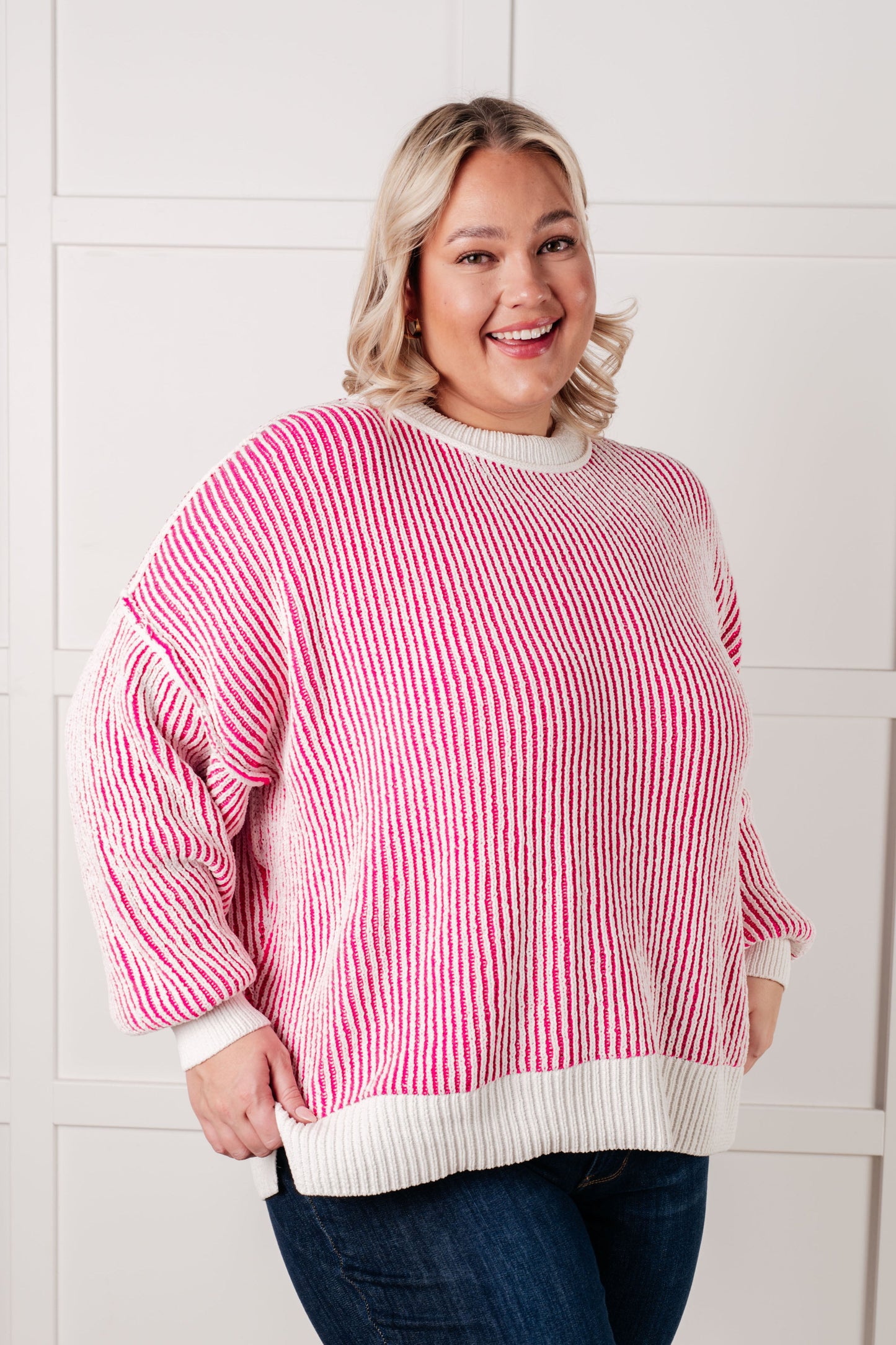 Least High Maintenance Contrast Trim Sweater in Pink {Ships in 3-5 Days}