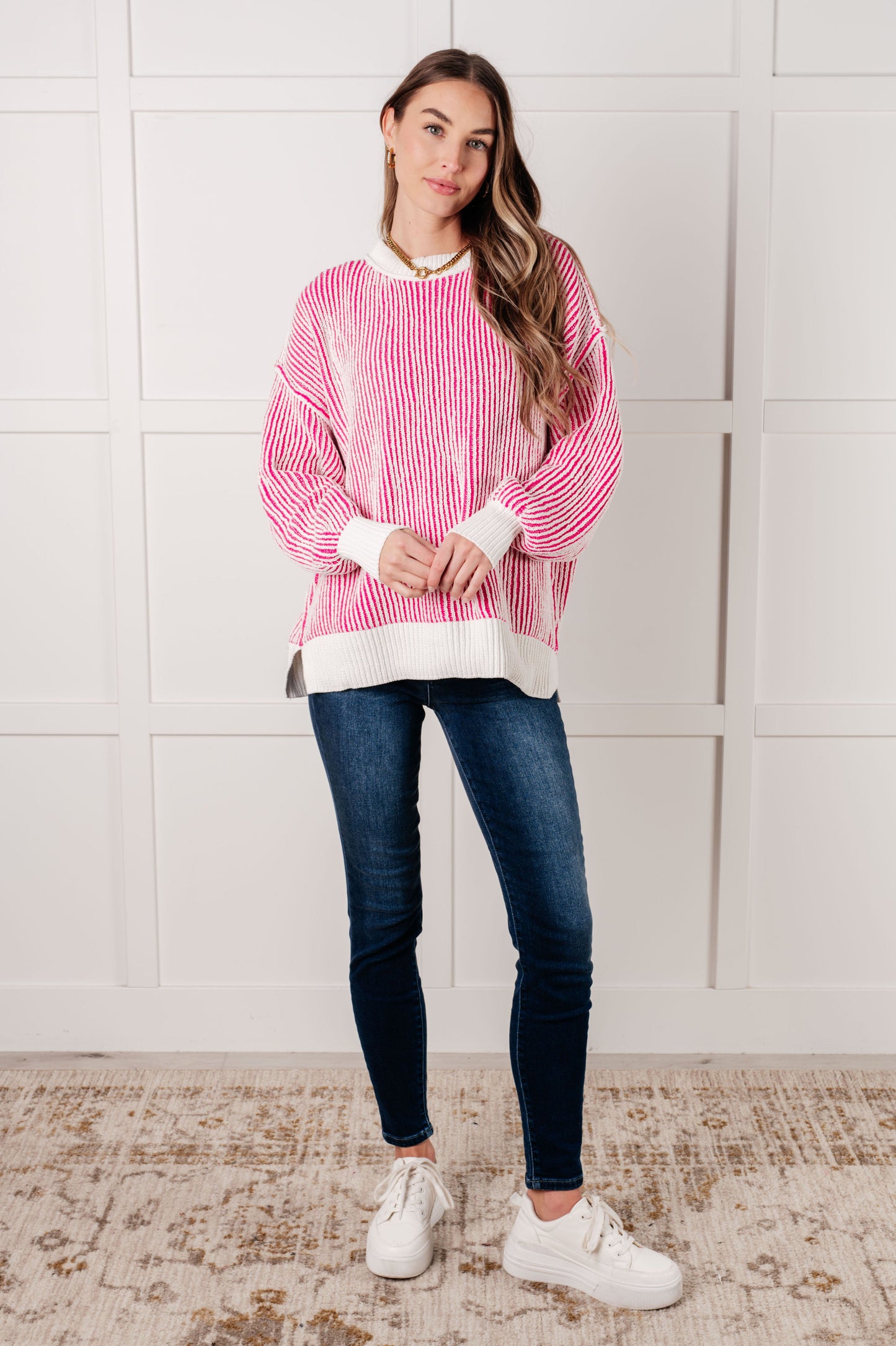 Least High Maintenance Contrast Trim Sweater in Pink {Ships in 3-5 Days}