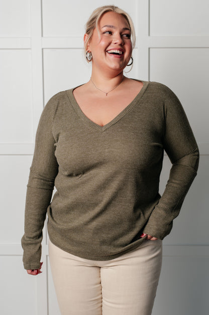 On a Roll Ribbed Knit V Neck Long Sleeve Top {Ships in 3-5 Business Days}