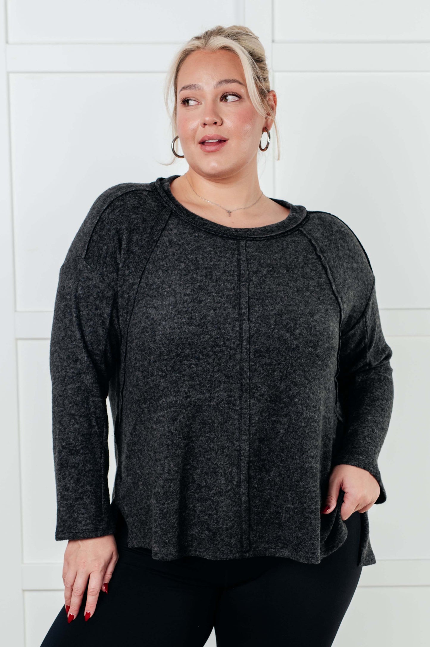 Simple Silhouette Brushed Hacci Sweater in Black {Ships in 3-5 Business Days}