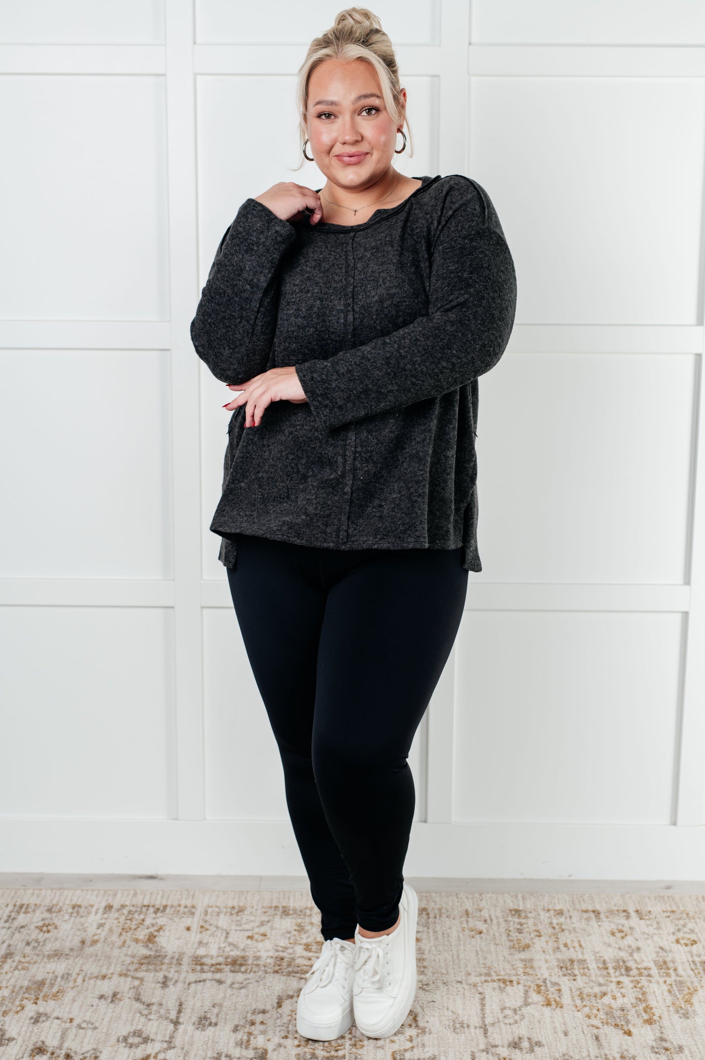 Simple Silhouette Brushed Hacci Sweater in Black {Ships in 3-5 Business Days}