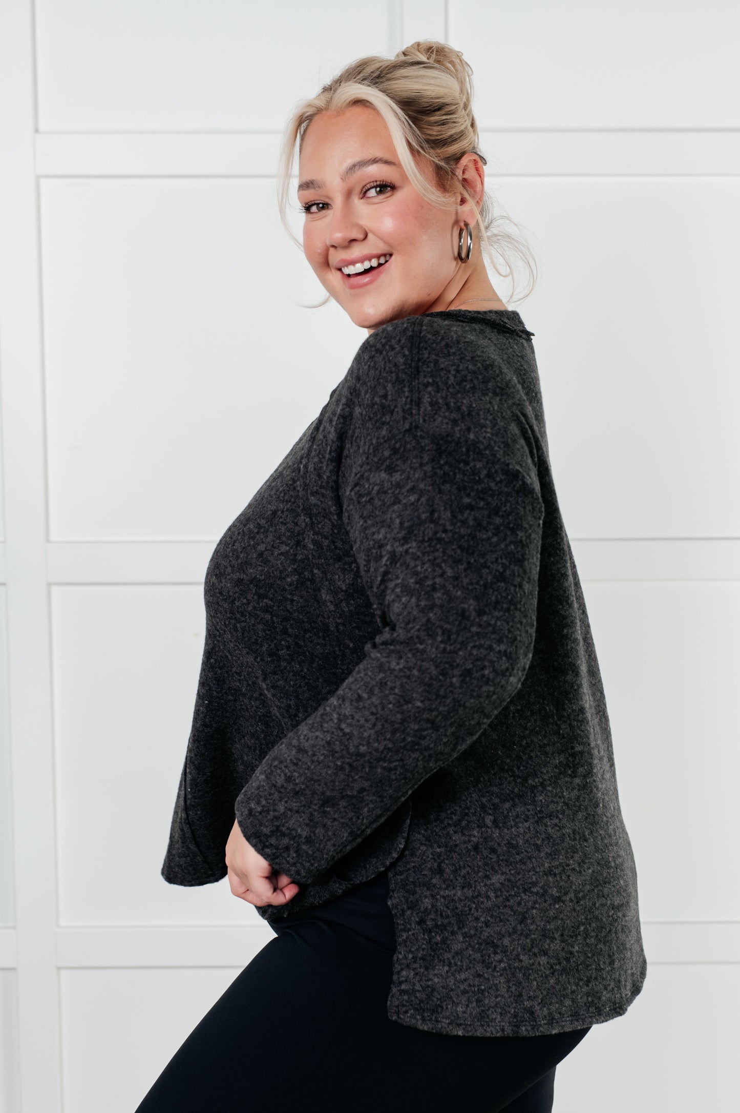 Simple Silhouette Brushed Hacci Sweater in Black {Ships in 3-5 Business Days}