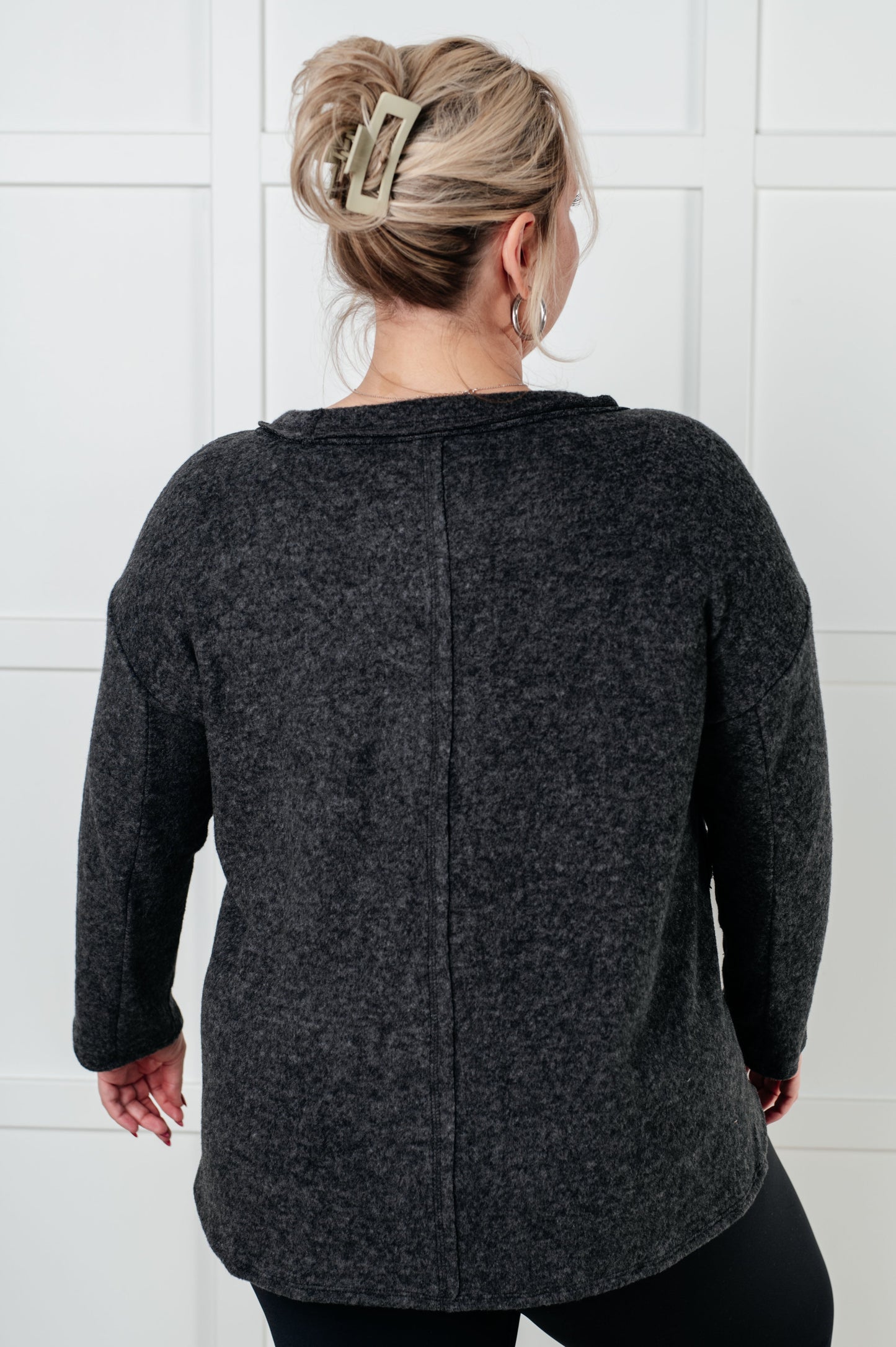 Simple Silhouette Brushed Hacci Sweater in Black {Ships in 3-5 Business Days}