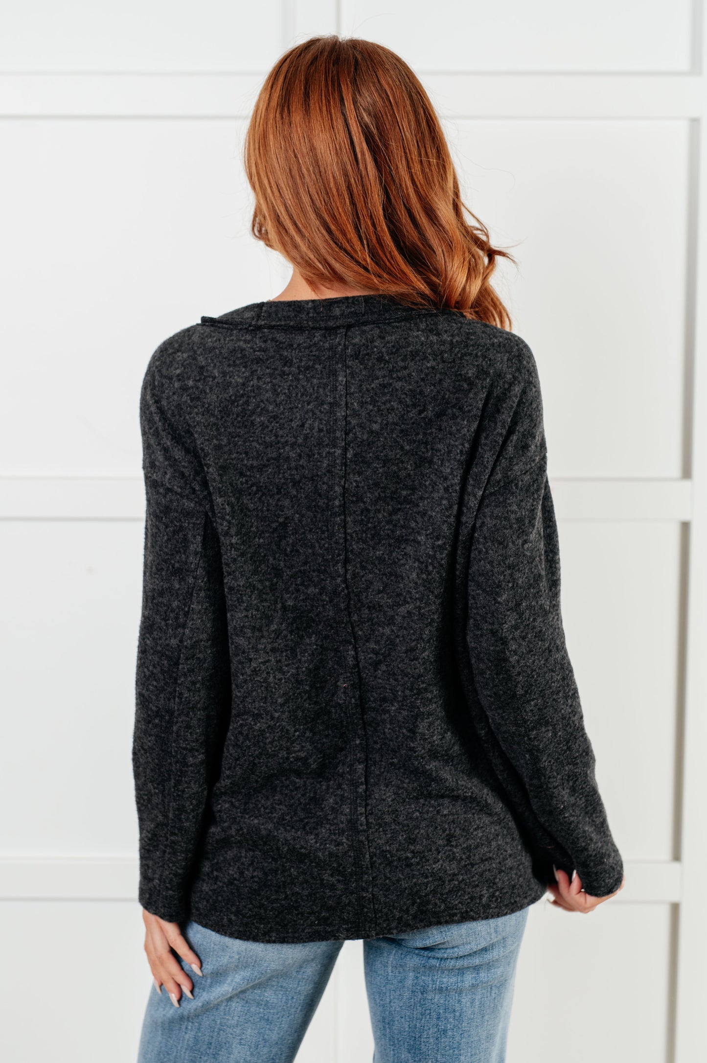 Simple Silhouette Brushed Hacci Sweater in Black {Ships in 3-5 Business Days}