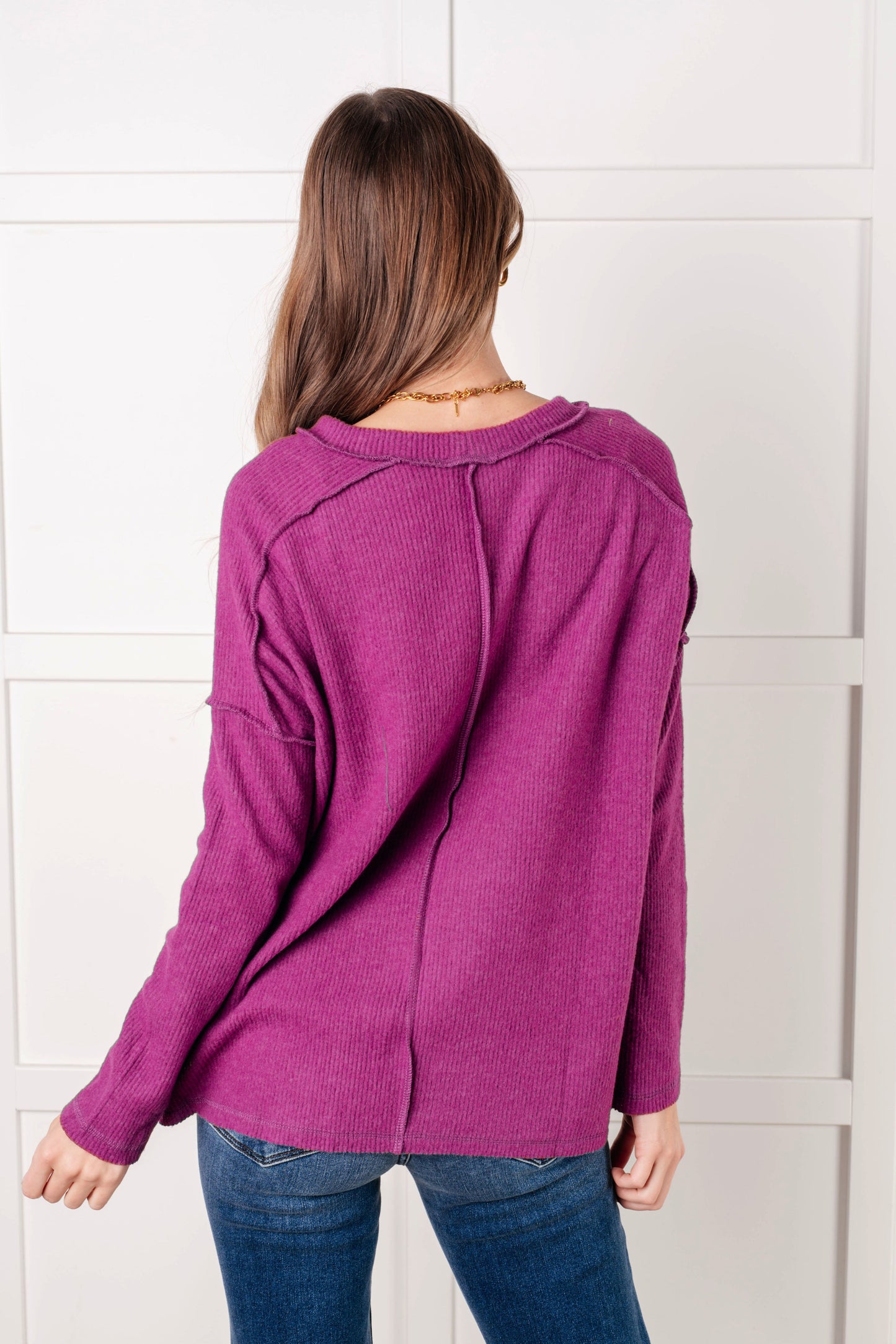 Simply Basic Ribbed Hacci Sweater in Light Plum