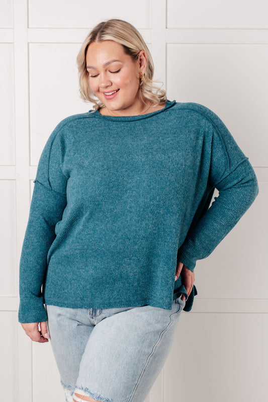 Simply Basic Ribbed Hacci Sweater in Teal