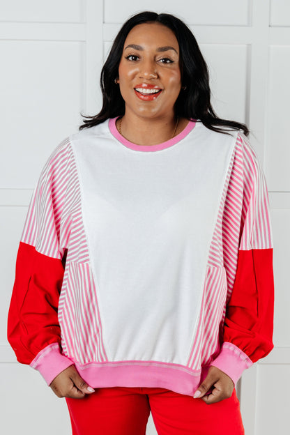 Stripes on My Sleeves Color Block Pullover  (Ships in 3-5 Business Days)