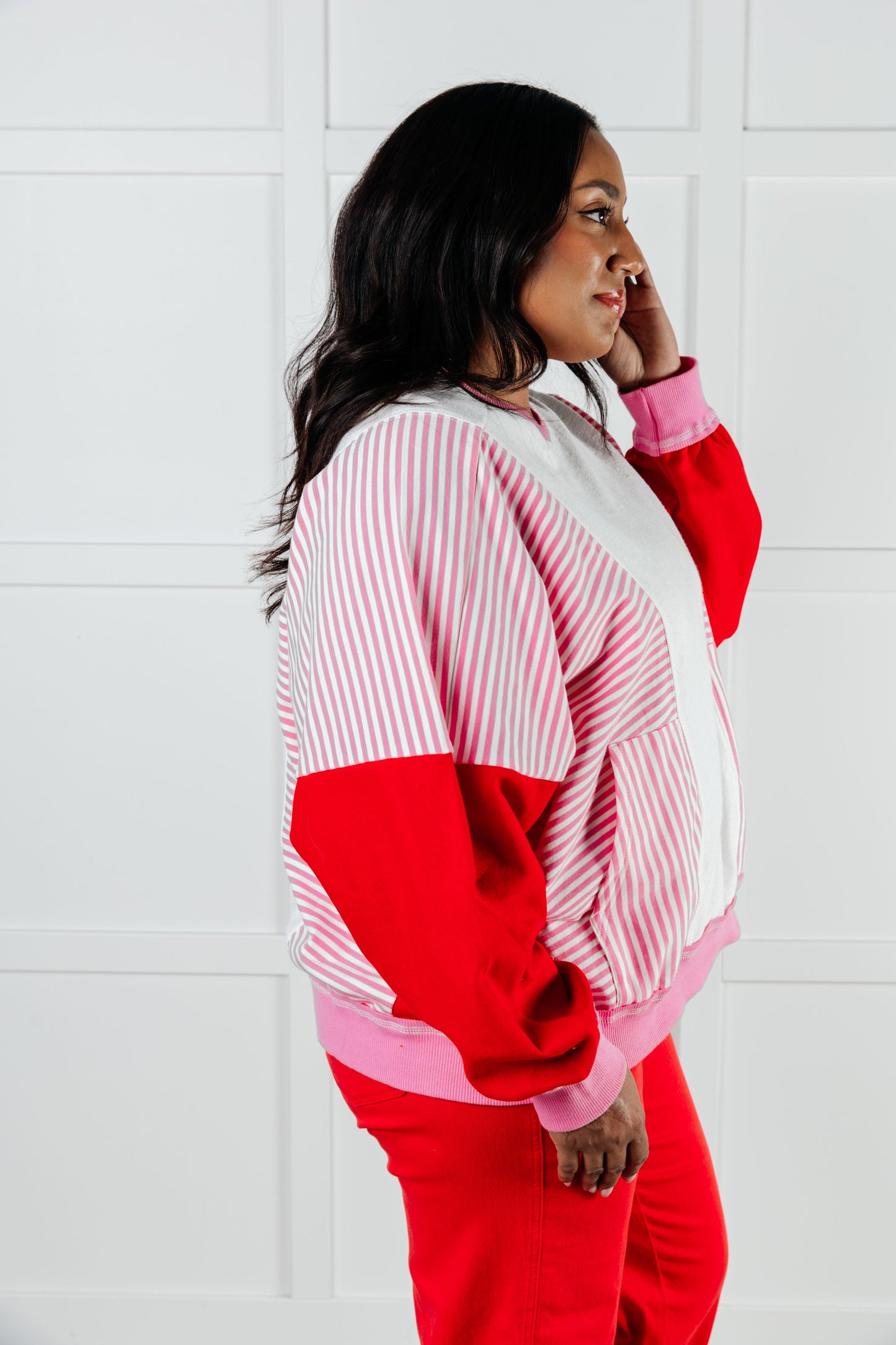 Stripes on My Sleeves Color Block Pullover  (Ships in 3-5 Business Days)