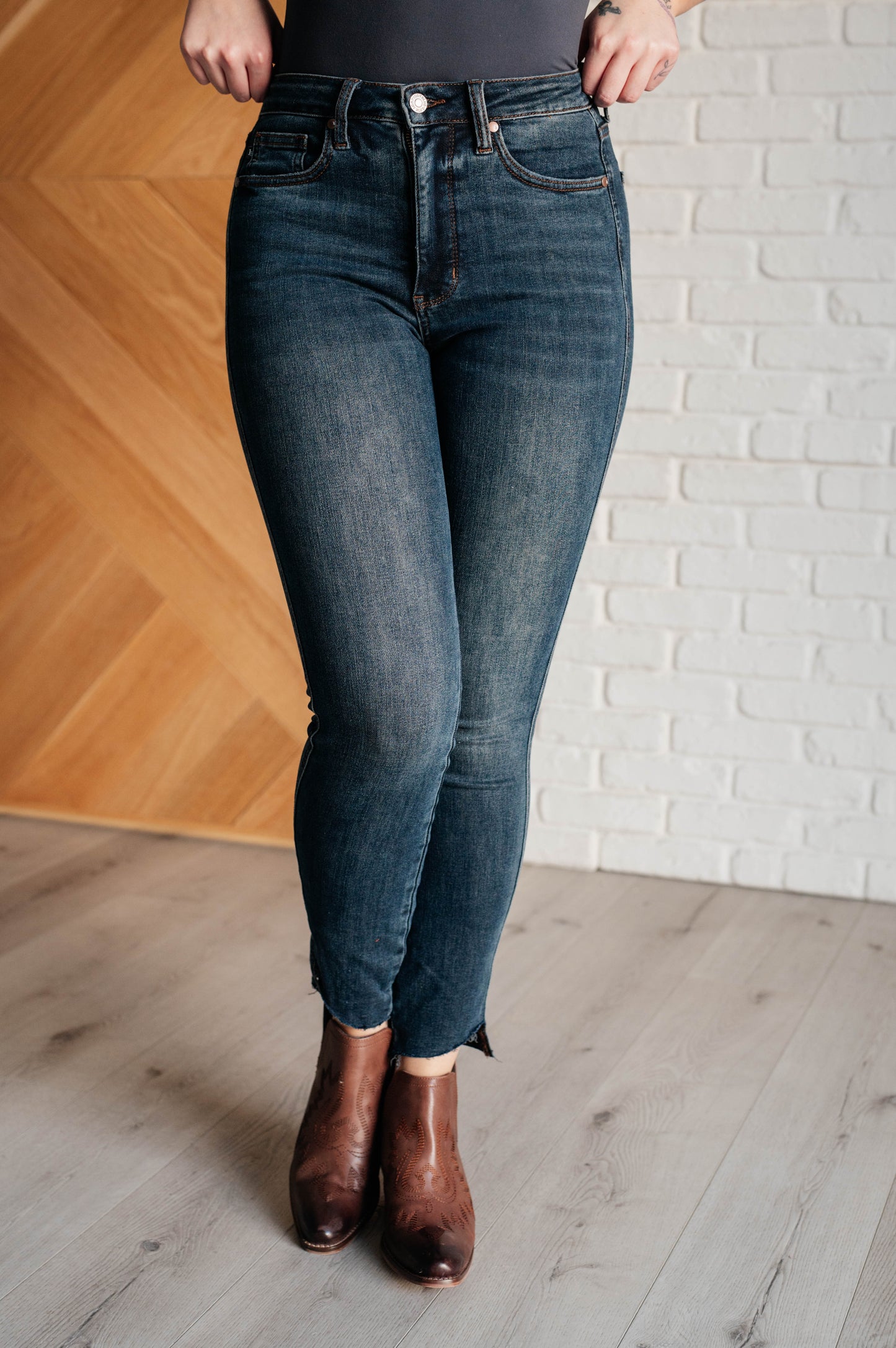 Tessa High Rise Control Top Step Hem Skinny Jeans {Ships in 3-5 Business Days}