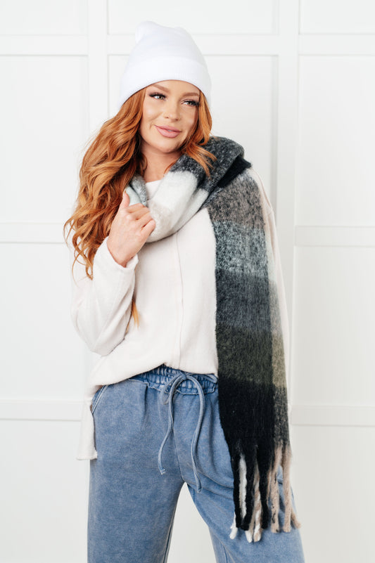 Wanderlust Wrap Oversized Plaid Fringe Scarf in Grey and Jade {Ships in 3-5 Business Days}