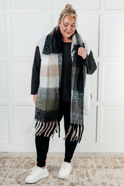 Wanderlust Wrap Oversized Plaid Fringe Scarf in Grey and Jade {Ships in 3-5 Business Days}