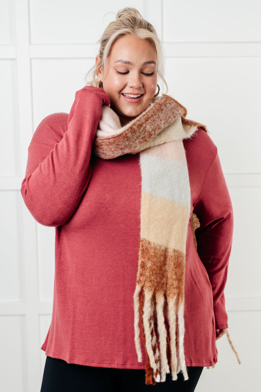 Wanderlust Wrap Oversized Plaid Fringe Scarf in Light Brown {Ships in 3-5 Business Days}