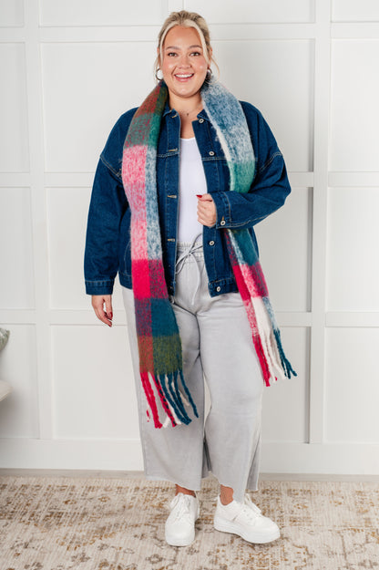 Wanderlust Wrap Oversized Plaid Fringe Scarf in Magenta and Teal {Ships in 3-5 Business Days}