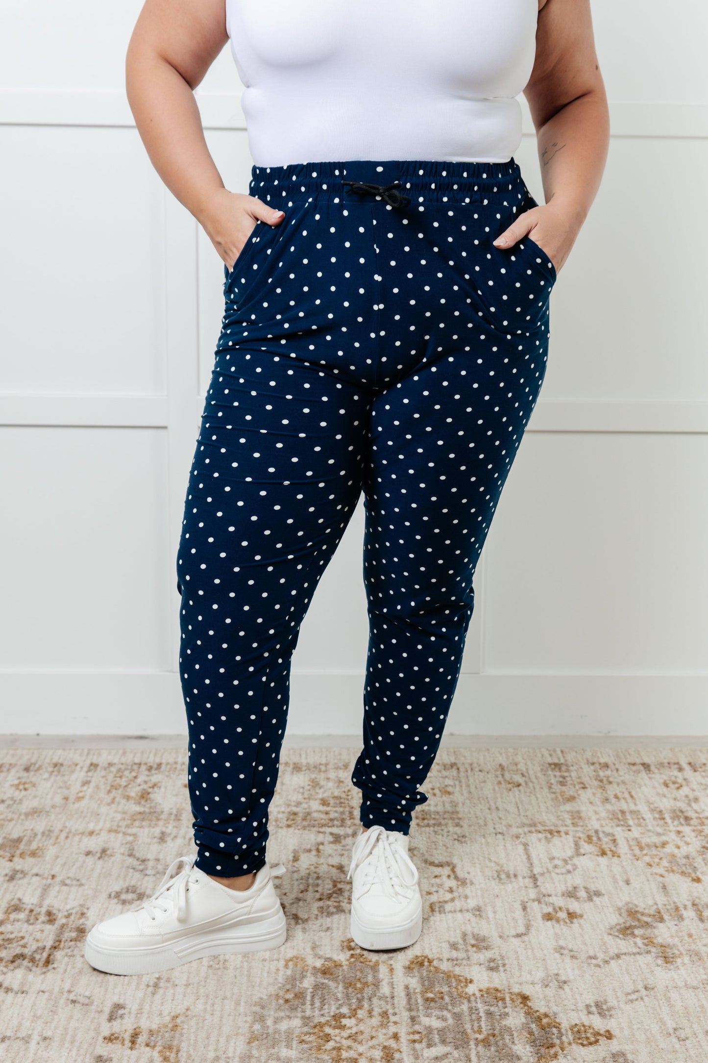 Your New Favorite Joggers in White Polka Dot