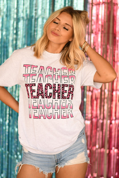 Teacher Pink Leopard Tee