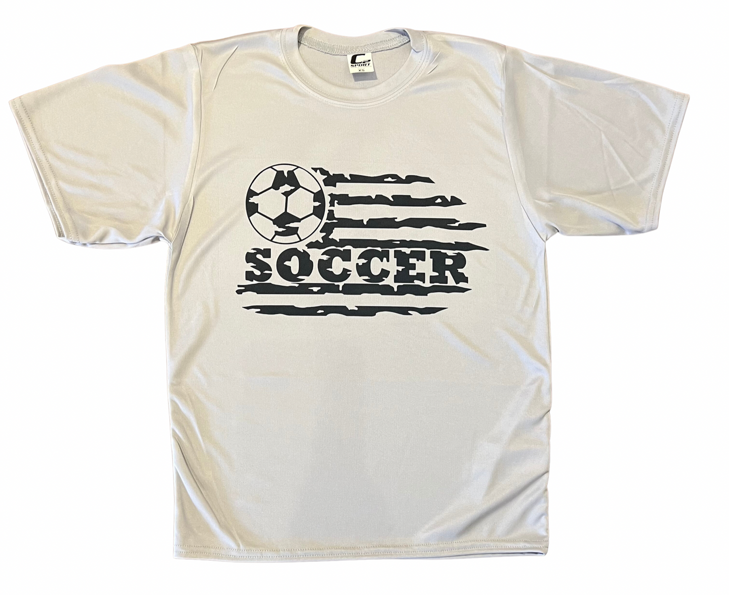 Soccer Distressed Flag Dri Fit Tee - Ships in 7-12 Bus. Days