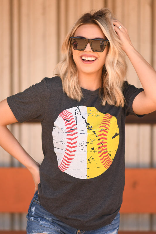 Half Baseball Half Softball PICK YOUR COLOR Tees