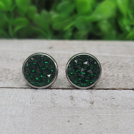 Green Faceted Earrings