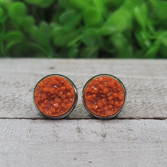 Orange Druzy Stud Earrings