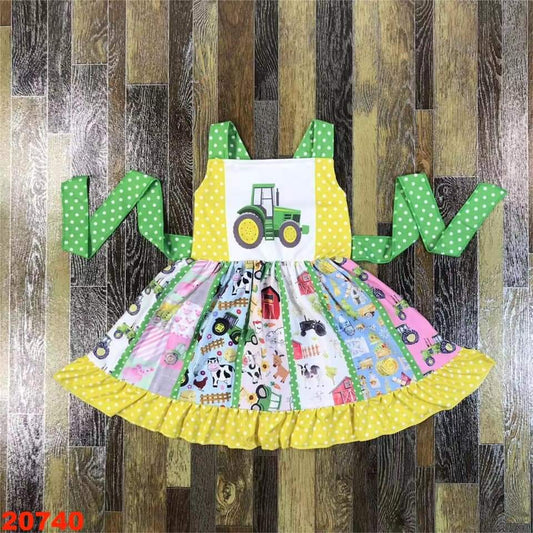 Green Farm Tractor Twirl Youth Dress ♡ Ships in Approx 3-4 weeks {Custom Made}